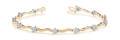 Yellow gold Round Cluster Diamond Twist Link Bracelet with Four-Prong Setting
