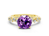 Yellow gold Round Cut Amethyst Cluster Side Stone Solitaire Ring with Prong Setting_24