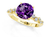 Yellow gold Round Cut Amethyst Cluster Side Stone Solitaire Ring with Prong Setting_25
