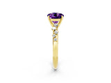 Yellow gold Round Cut Amethyst Cluster Side Stone Solitaire Ring with Prong Setting_26