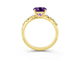 Yellow gold Round Cut Amethyst Cluster Side Stone Solitaire Ring with Prong Setting_27