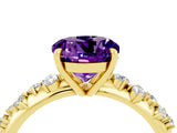 Yellow gold Round Cut Amethyst Cluster Side Stone Solitaire Ring with Prong Setting_28