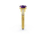 Yellow gold Round Cut Amethyst Engagement Ring with Milgrain Channel Set Band and Prong Setting_2