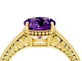 Yellow gold Round Cut Amethyst Engagement Ring with Milgrain Channel Set Band and Prong Setting_4