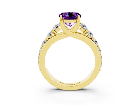 Yellow gold Round Cut Amethyst Engagement Ring with Pavé Band and Four-Prong Setting_3