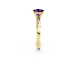 Yellow gold Round Cut Amethyst Engagement Ring with Side Stone Accents and Four-Prong Setting_29