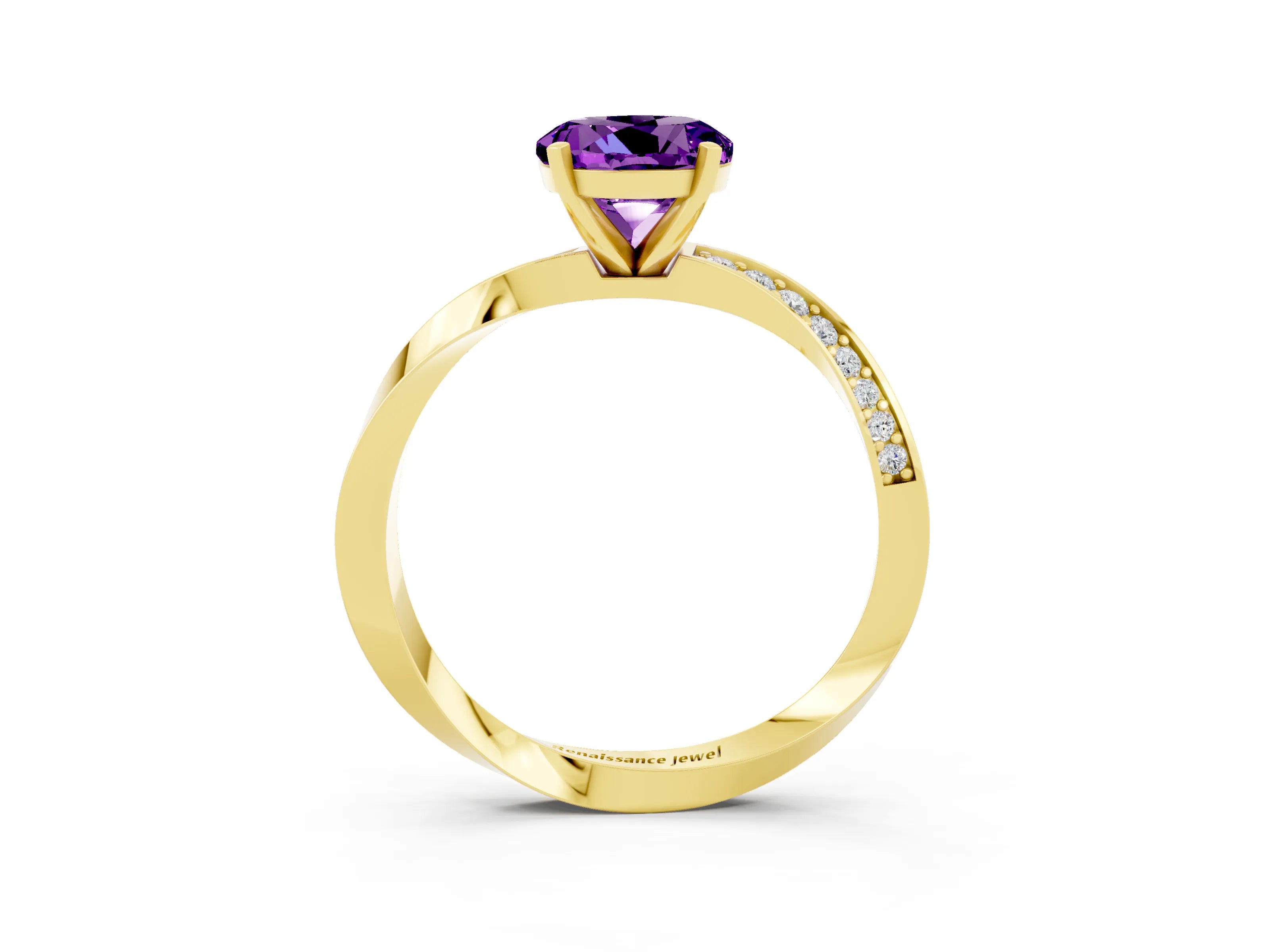 Yellow gold Round Cut Amethyst Engagement Ring with Side Stone Accents and Four-Prong Setting_30