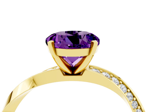 Yellow gold Round Cut Amethyst Engagement Ring with Side Stone Accents and Four-Prong Setting_31