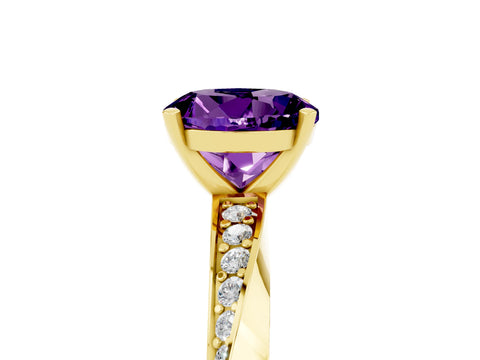 Yellow gold Round Cut Amethyst Engagement Ring with Side Stone Accents and Four-Prong Setting_32