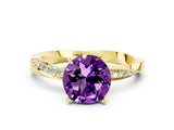 Yellow gold Round Cut Amethyst Engagement Ring with Side Stone Accents and Four-Prong Setting_60