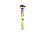 Yellow gold Round Cut Amethyst Engagement Ring with Side Stone Accents and Four-Prong Setting_62