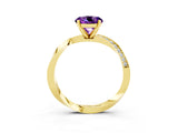 Yellow gold Round Cut Amethyst Engagement Ring with Side Stone Accents and Four-Prong Setting_63