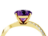 Yellow gold Round Cut Amethyst Engagement Ring with Side Stone Accents and Four-Prong Setting_64