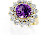 Yellow gold Round Cut Amethyst Floral Double Halo Engagement Ring with Prong Setting_61