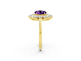Yellow gold Round Cut Amethyst Floral Double Halo Engagement Ring with Prong Setting_62