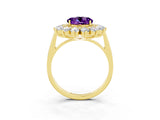 Yellow gold Round Cut Amethyst Floral Double Halo Engagement Ring with Prong Setting_63