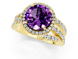 Yellow gold Round Cut Amethyst Halo Ring with Round Split Shank and Prong Setting_49