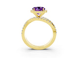 Yellow gold Round Cut Amethyst Halo Ring with Round Split Shank and Prong Setting_51