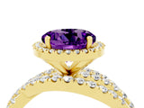 Yellow gold Round Cut Amethyst Halo Ring with Round Split Shank and Prong Setting_52