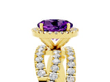 Yellow gold Round Cut Amethyst Halo Ring with Round Split Shank and Prong Setting_53
