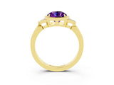 Yellow gold Round Cut Amethyst Halo Ring with Tapered Band and Four-Prong Setting_3