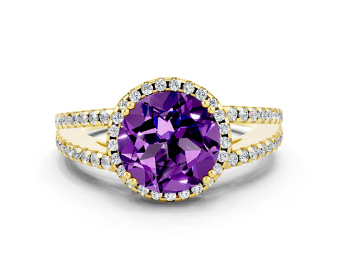 Yellow gold Round Cut Amethyst Halo Split Shank Engagement Ring_12