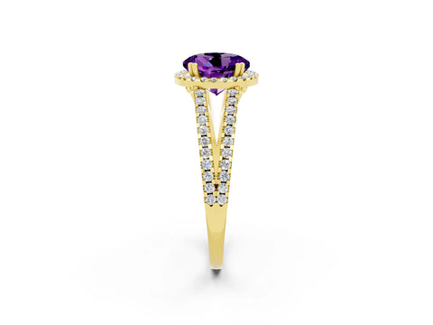 Yellow gold Round Cut Amethyst Halo Split Shank Engagement Ring_14