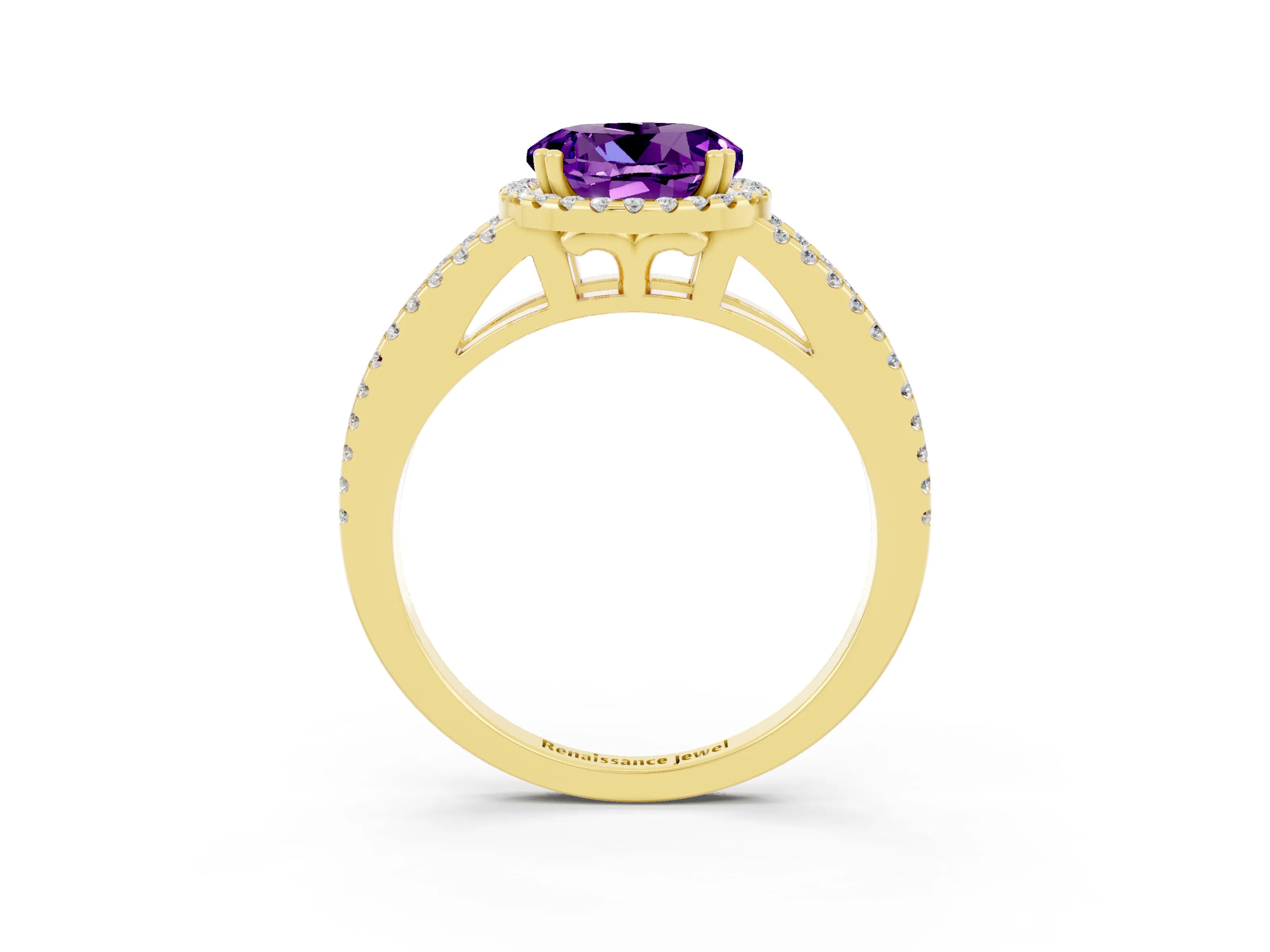 Yellow gold Round Cut Amethyst Halo Split Shank Engagement Ring_15