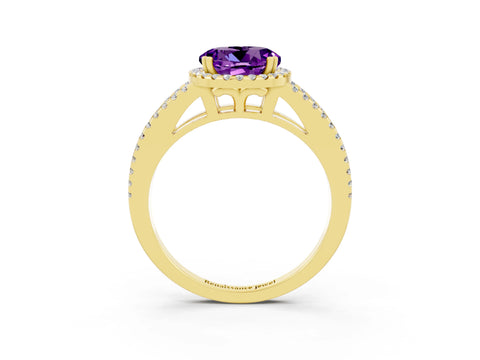 Yellow gold Round Cut Amethyst Halo Split Shank Engagement Ring_15