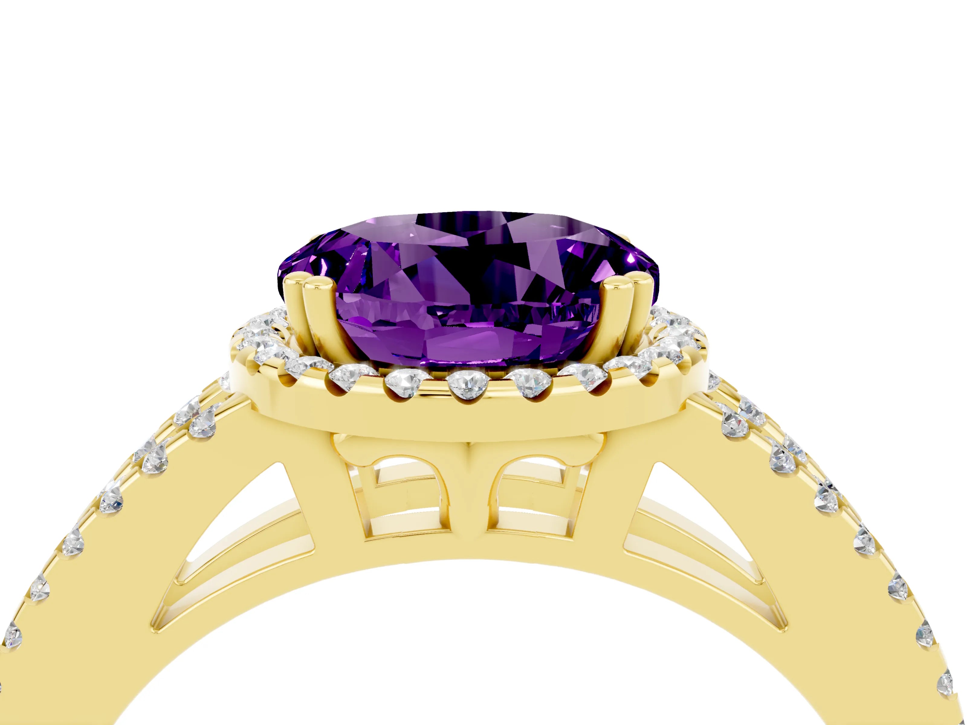 Yellow gold Round Cut Amethyst Halo Split Shank Engagement Ring_16