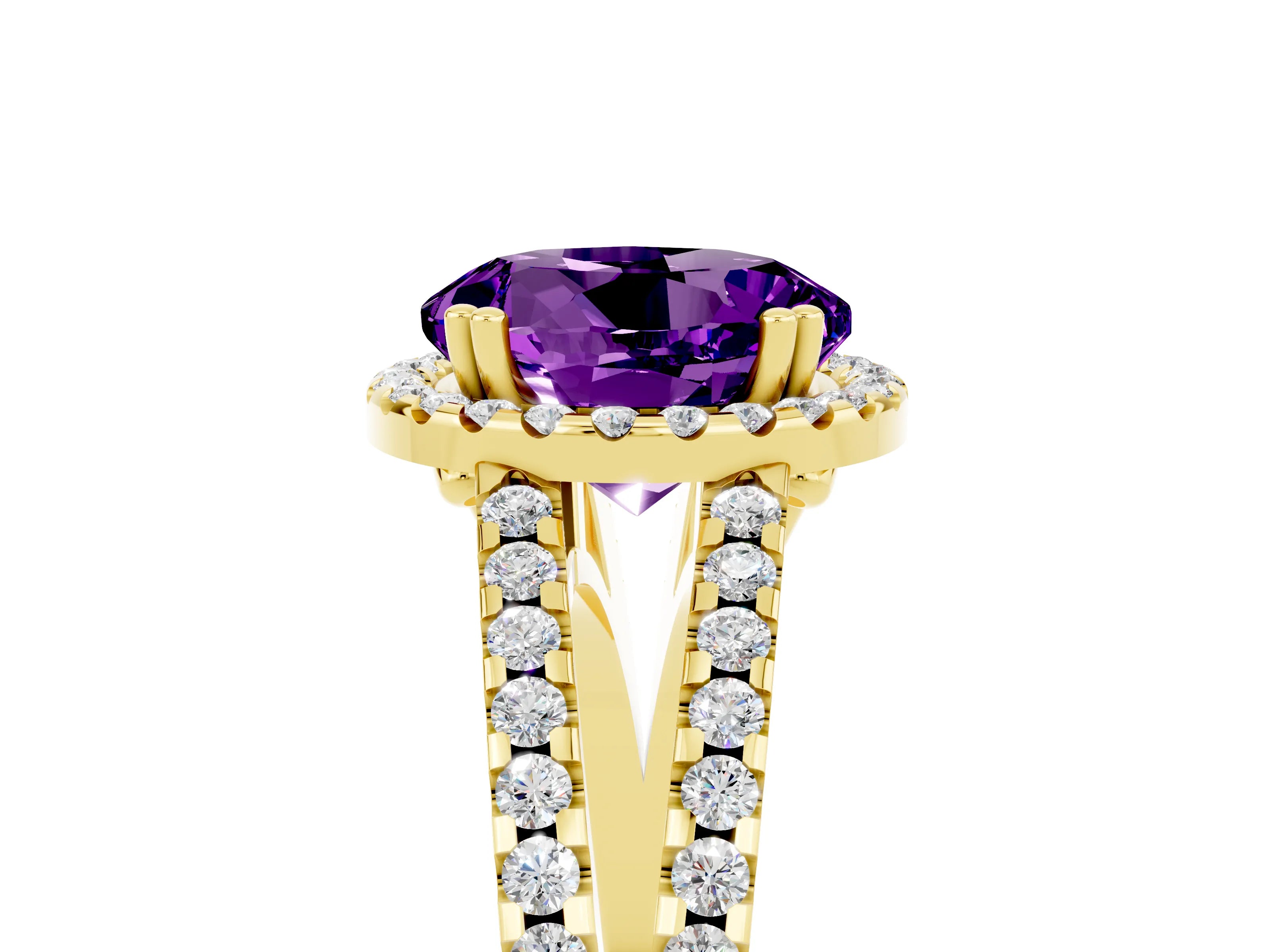 Yellow gold Round Cut Amethyst Halo Split Shank Engagement Ring_17