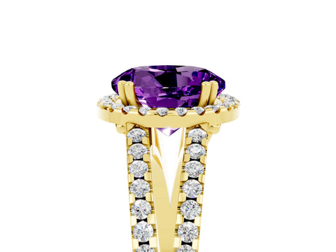 Yellow gold Round Cut Amethyst Halo Split Shank Engagement Ring_17