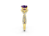 Yellow gold Round Cut Amethyst Halo Twist Band Solitaire Prong Setting Ring_2