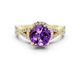 Yellow gold Round Cut Amethyst  Halo Twist Band Solitaire Prong Setting Ring_24