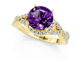 Yellow gold Round Cut Amethyst  Halo Twist Band Solitaire Prong Setting Ring_25