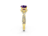 Yellow gold Round Cut Amethyst  Halo Twist Band Solitaire Prong Setting Ring_26