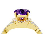 Yellow gold Round Cut Amethyst  Halo Twist Band Solitaire Prong Setting Ring_28