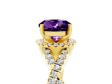 Yellow gold Round Cut Amethyst  Halo Twist Band Solitaire Prong Setting Ring_29