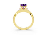 Yellow gold Round Cut Amethyst Halo Twist Band Solitaire Prong Setting Ring_3