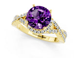 Yellow gold Round Cut Amethyst  Halo Twist Band Solitaire Prong Setting Ring_43