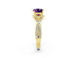 Yellow gold Round Cut Amethyst  Halo Twist Band Solitaire Prong Setting Ring_44