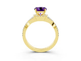 Yellow gold Round Cut Amethyst  Halo Twist Band Solitaire Prong Setting Ring_45