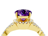Yellow gold Round Cut Amethyst  Halo Twist Band Solitaire Prong Setting Ring_46