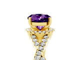 Yellow gold Round Cut Amethyst  Halo Twist Band Solitaire Prong Setting Ring_47
