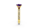 Yellow gold Round Cut Amethyst Milgrain Pavé Engagement Ring with Four-Prong Setting_2