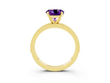 Yellow gold Round Cut Amethyst Milgrain Pavé Engagement Ring with Four-Prong Setting_3