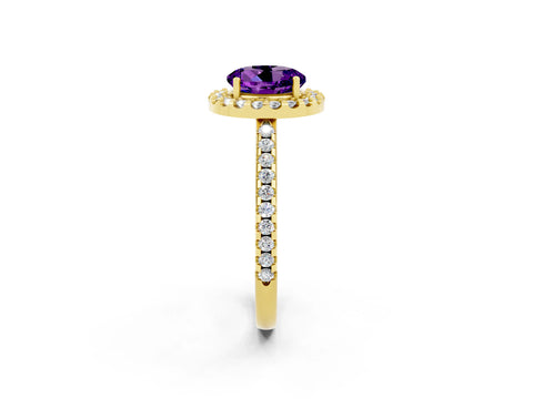 Yellow gold Round Cut Amethyst Pavé Halo Ring with Four-Prong Setting_14