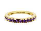 Yellow gold Round Cut Amethyst Pavé Set Thin Band