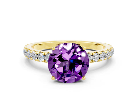 Yellow gold Round Cut Amethyst Pavé Solitaire Engagement Ring with Four-Prong Setting_12