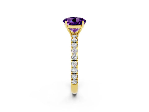 Yellow gold Round Cut Amethyst Pavé Solitaire Engagement Ring with Four-Prong Setting_14